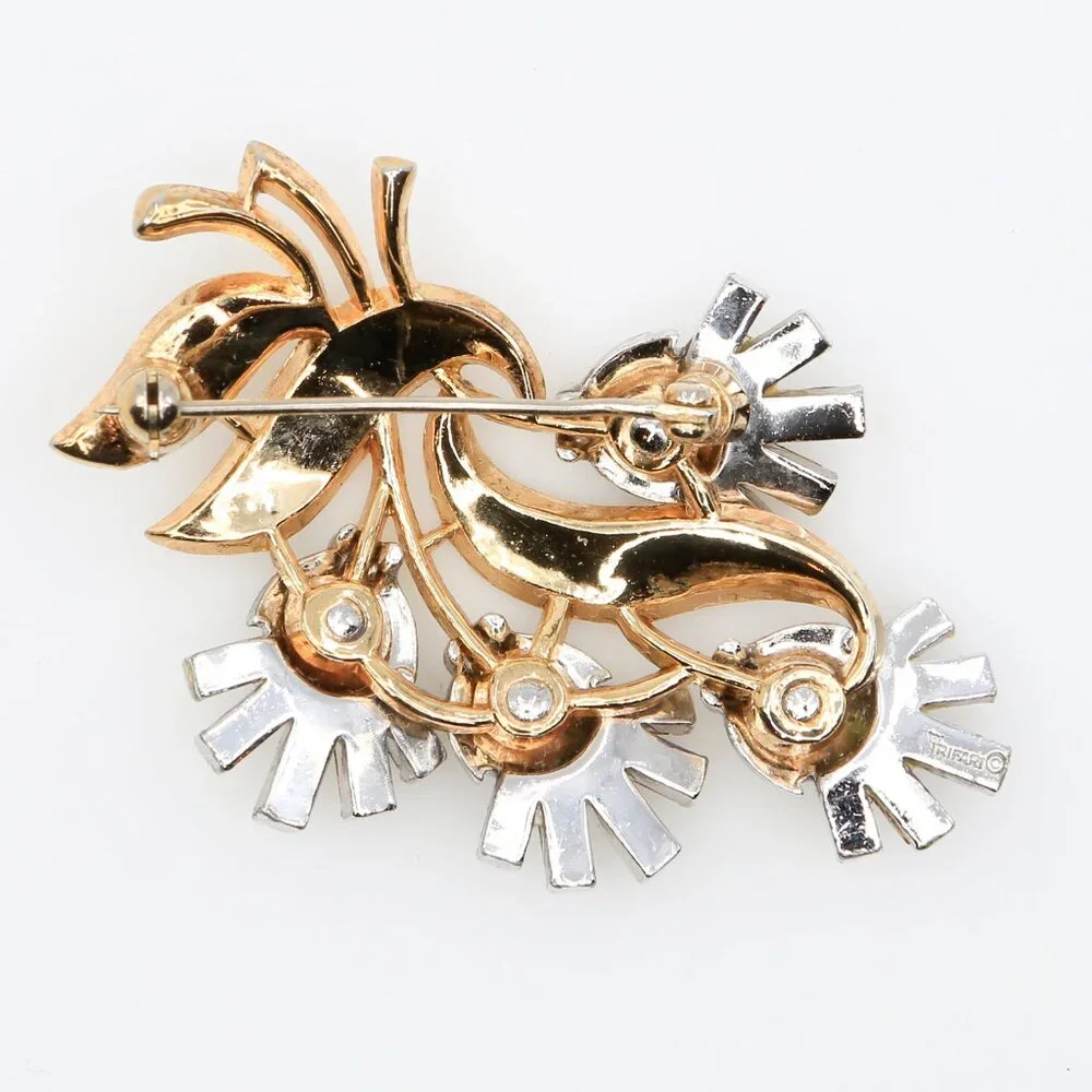 Vintage Alfred Philippe Trifari Radiance Rhinestone Thistle Flower Brooches 1950